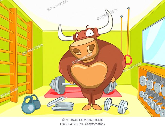 Cartoon Character Bull Bodybuilder. Vector Illustration EPS10