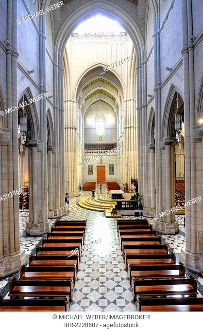 Main aisle, interior view, Almudena Cathedral, Santa María la Real de La Almudena Cathedral, Madrid, Spain, Europe
