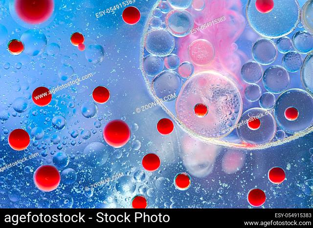 Colourful oil ink bubbles and drops.Abstract paint design template mixed texture background. Liquid decorative color backdrop. Wallpaper pattern