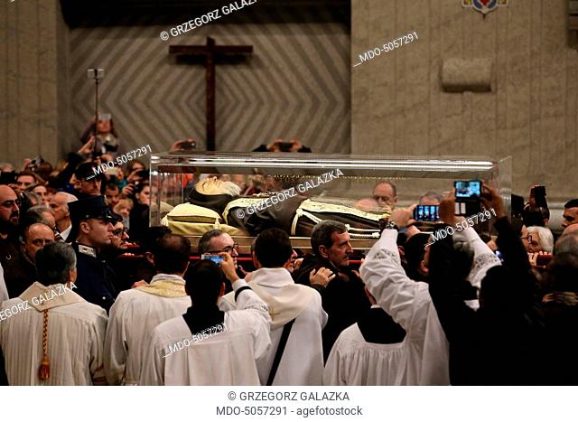 The procession with Pio of Pietrelcina (Francesco Forgione)'s relics in Saint Peter's Basilica during the Padre Pio Prayer Groups Jubilee
