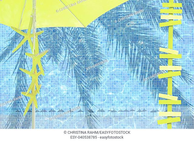 Yellow parasol arrows yellow starfish mood ad space summer resort theme background