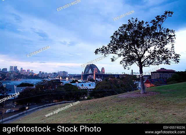 The view towards North Sydney from Sydney Observatory Park in New South Wales, Australia