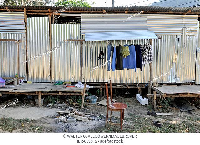 Corrugated tin shacks housing migrant workers in Koh Chang, Thailand, Southeast Asia, Asia