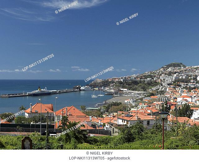 Portugal, Madeira, Funchal. A view of Funchal and its harbour