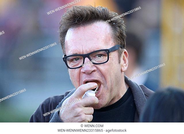 Tom Arnold out at the Rose Bowl Game. The Stanford Cardinal defeated the Iowa Hawkeyes by the final score of 45-16 in the 102nd Rose Bowl Game in Pasadena