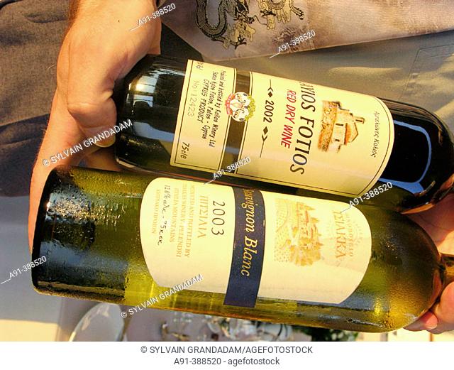 Wine bottles in Almyra Hotel, design hotel. Paphos, Cyprus