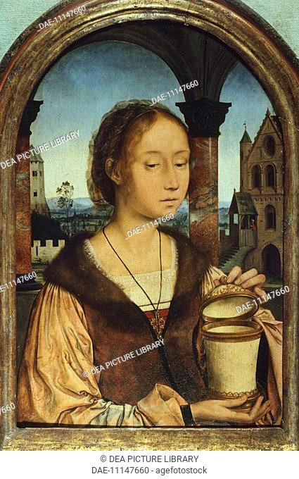Mary Magdalene, by Quinten Metsys (1466-1530), oil on panel, 45x29 cm.  Antwerp, Koninklijk Museum Voor Schone Kunsten (Royal Museum Of Fine Arts)