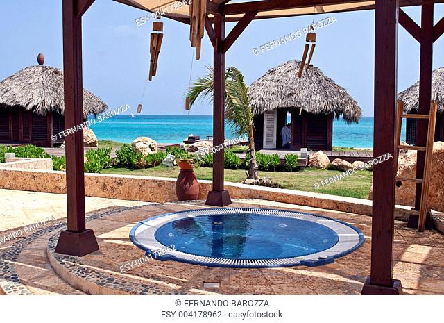 Jacuzzi and massage huts in the Caribbean