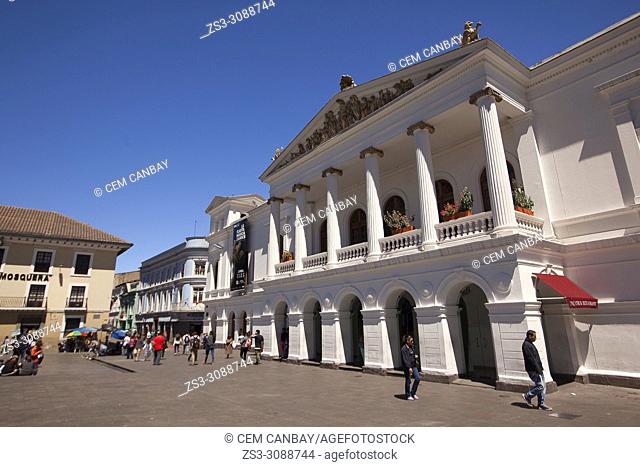 View to the Teatro Nacional de Sucre at the historic center, Quito, Ecuador, South America