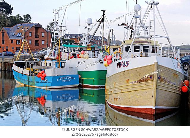 Fishing boats in the port of Padstow, Cornwall, UK