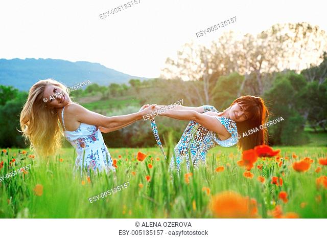 Girls in spring field