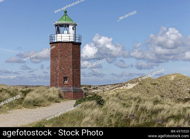 Cross light Red Cliff, lighthouse in dune landscape, Kampen, Sylt, East Frisian Islands, East Frisia, Schleswig-Holstein, Germany, Europe