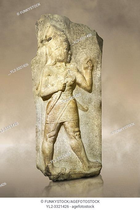Photo of Relief of God of War. Limestone, Kings Gate, Hattusa ( Bogazkoy ). 14th - 13th Century BC. Anatolian Civilisations Museum, Ankara, Turkey.