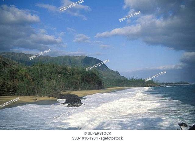 Bali Hai beach and mountains where the movie South Pacific was filmed USA Hawaii Kauai