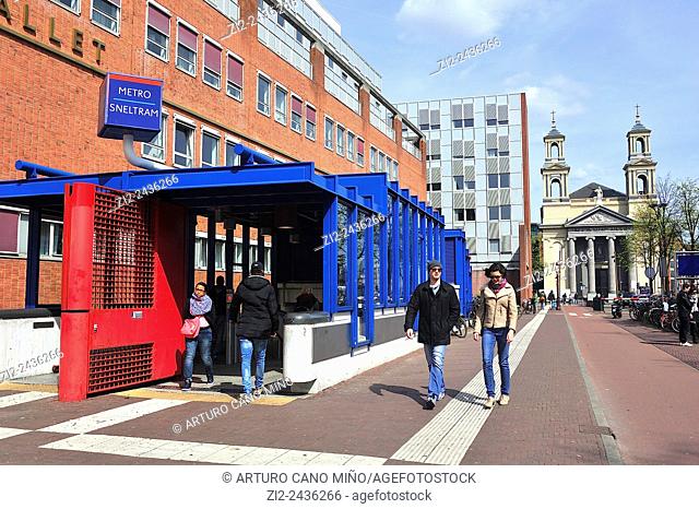 Waterlooplein metro station entrance. Amsterdam, Netherlands