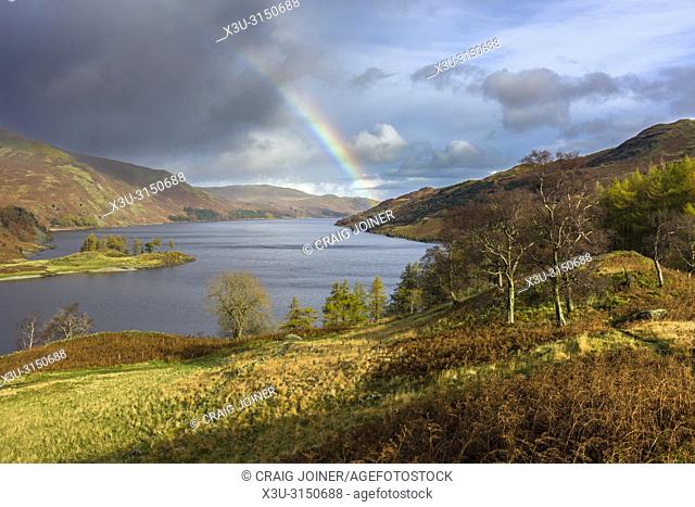 Rainbow over Haweswater Reservoir in the Lake District National Park, Cumbria, England