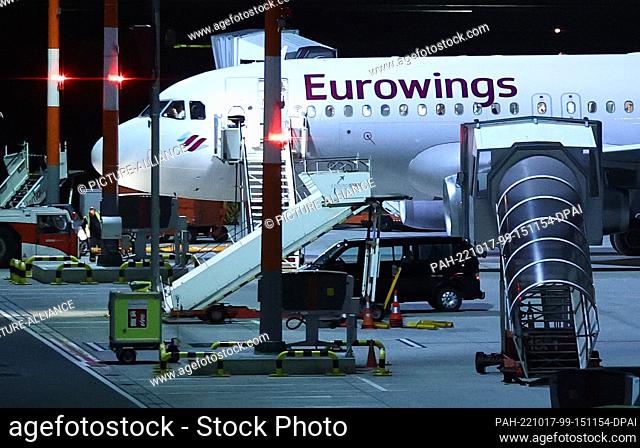 16 October 2022, Hamburg: An aircraft of the airline Eurowings is parked at Hamburg Airport in the evening. The Vereinigung Cockpit union has called on...