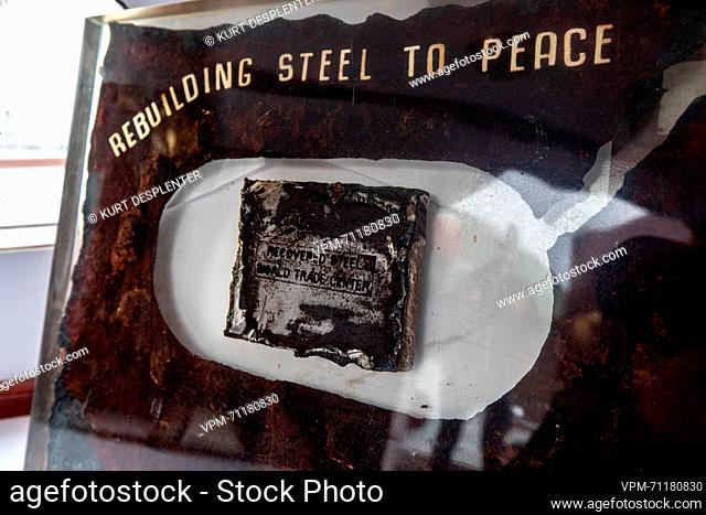 Illustration picture shows a recovered piece of steel from the World Trade Center, during the Visit of Governor Decaluwe to the Askoy II in Zeebrugge