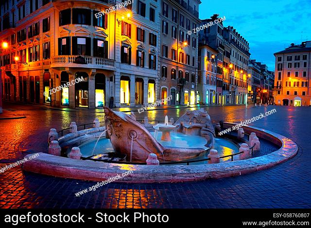 Famous fountain on Piazza di Spagna in Rome