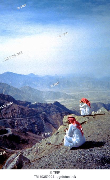 Saudi Arabia Hijaz Mountains Men Looking into Valley