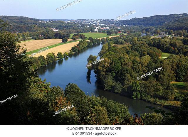 Ruhr Valley, the Ruhr River, between the districts Werden and Kettwig in the southern part of the city of Essen, with nature reserves, forest and fields, Essen