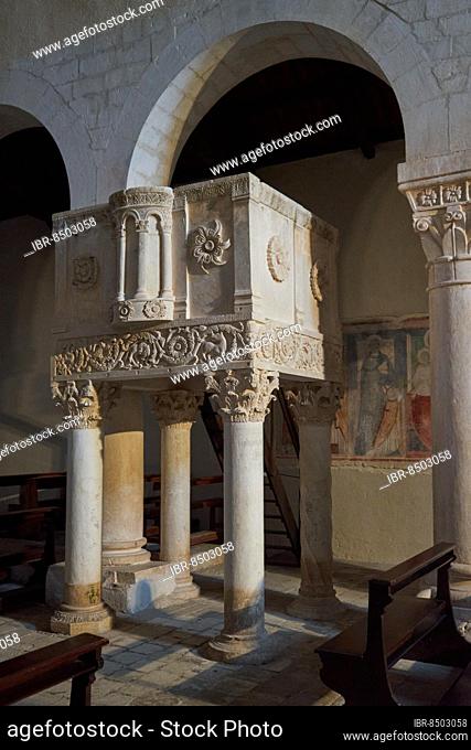 Church of Santa Maria Assunta, Chiesa di Santa Maria Assunta, interior with altar, Bominaco, province of L'Aquila, Abruzzo region, Italy, Europe