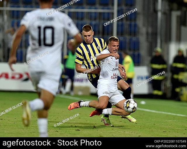 From left Attila Szalai of Fenerbahce and Ondrej Sasinka of Slovacko in action during the European Football League third qualifying round return match: FC...