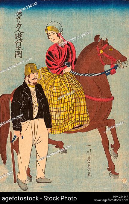Author: Utagawa Yoshikazu. Americans on an Outing (Amerikajin yuko no zu) - 1860 - Utagawa Yoshikazu Japanese, active c. 1850'70 Color woodblock print; oban