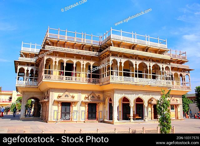 Mubarak Mahal in Jaipur City Palace, Rajasthan, India. Palace was the seat of the Maharaja of Jaipur, the head of the Kachwaha Rajput clan