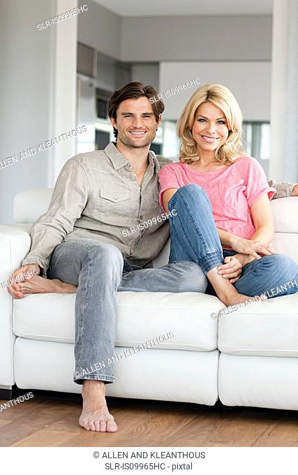 Couple on sofa, portrait