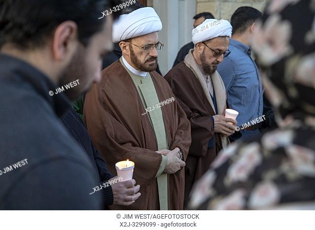 Dearborn, Michigan - Imam Mohammad Ali Elahi (left) and Imam Ibrahim Kazerooni participate in a candlelight prayer vigil at the Islamic Center of America in...