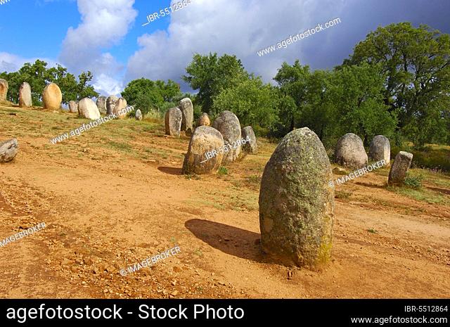 Cromlech of Almendres, Menhir, Evora, Alentejo, Cromeleque dos Almendres, Monolith, Monoliths, Portugal, Europe