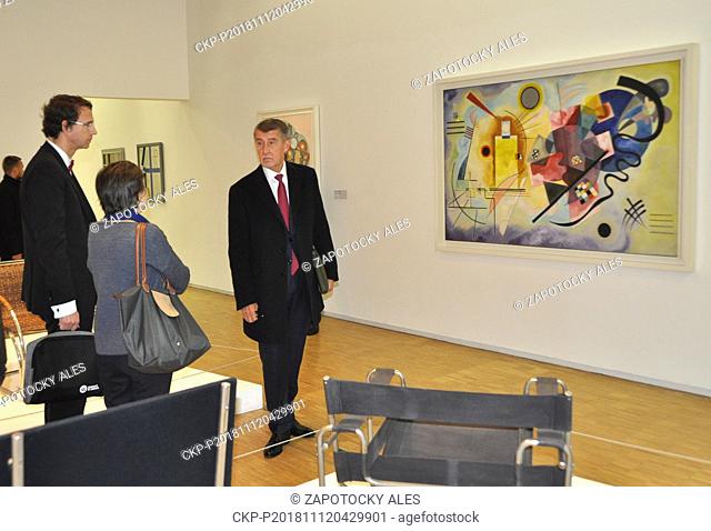 Czech Prime Minister Andrej Babis (right) visits the Centre Pompidou in Paris, France, on November 12, 2018, during his visit to France