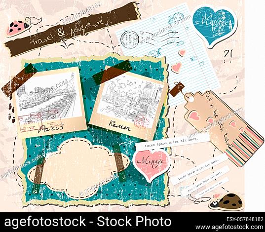 scrapbooking set with stamps and photo frames. vector illustration EPS10