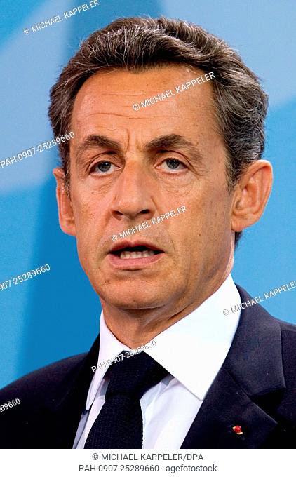 French President Nicolas Sarkozy speaks at a press conference in the Chancellory in Berlin, Germany, 17 June 2011. Merkel met Sarkozy for bilateral talks