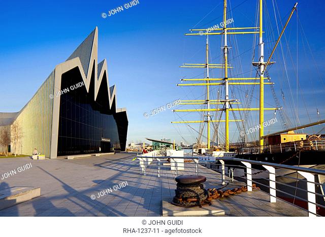 Riverside Museum and docked ship The Glenlee, River Clyde, Glasgow, Scotland, United Kingdom, Europe