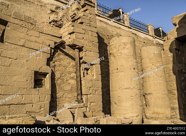 Court of Ramses II below the Abu al-Haggag Mosque. Temple of Karnak. El-Karnak, Luxor Governorate, Egypt, Africa, Middle East