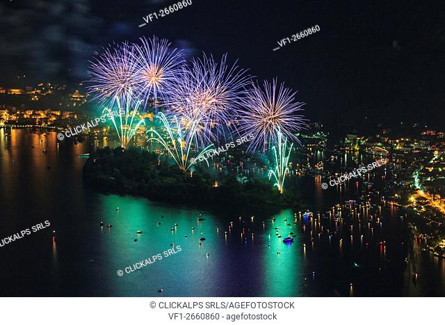 San Giovanni fireworks at Isola Comacina of Comolake, Sala Comacina, Province of Como, Lombardy, italy