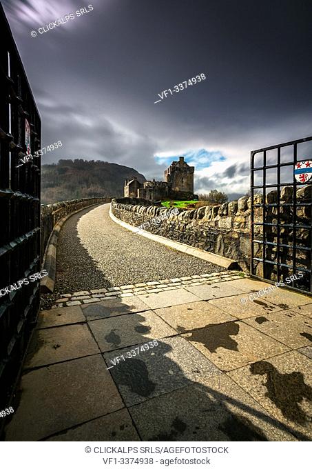 The entrance of Eilean Donan Castle, Loch Dutch, Kyle of Lochalsh, Highlands, Scotland, United Kingdom, Northern Europe