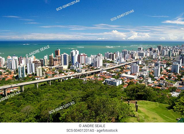Panoramic view of Vila Velha, with Third Bridge and its emerald sea, EspÃrito Santo, southeast Brazil
