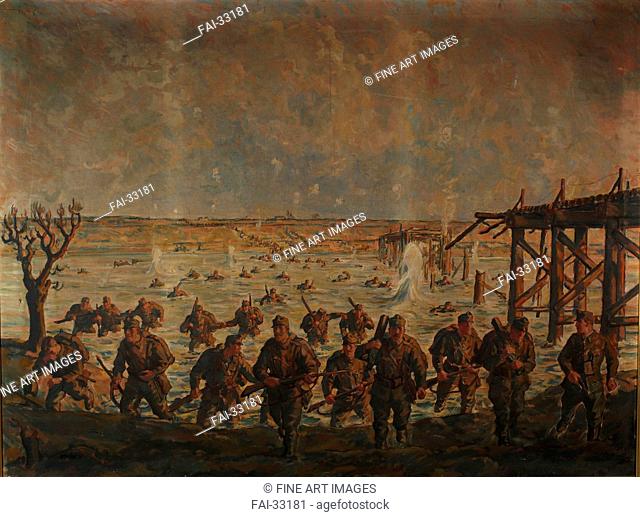 Regiment Crossing the River Prut by Thöny, Wilhelm (1888-1949)/Oil on canvas/Modern/1917/Austria/GrazMuseum/History/Painting/Übergang des Regiments über den...