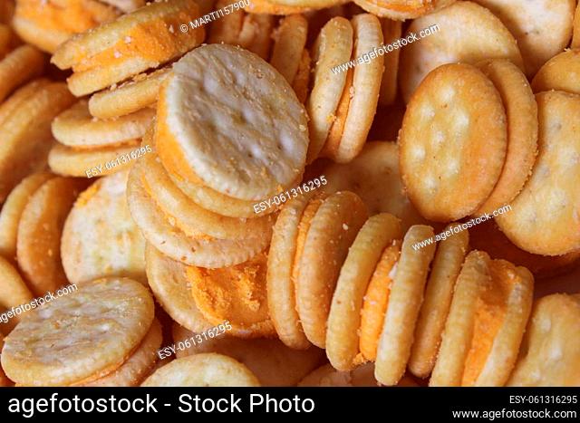 Pile of Mini Cheese Snack Crackers Close up