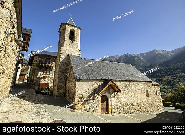 Iglesia parroquial del siglo XVIII, Aneto , municipio de Montanuy, Ribagorza, provincia de Huesca, Aragón, cordillera de los Pirineos, Spain