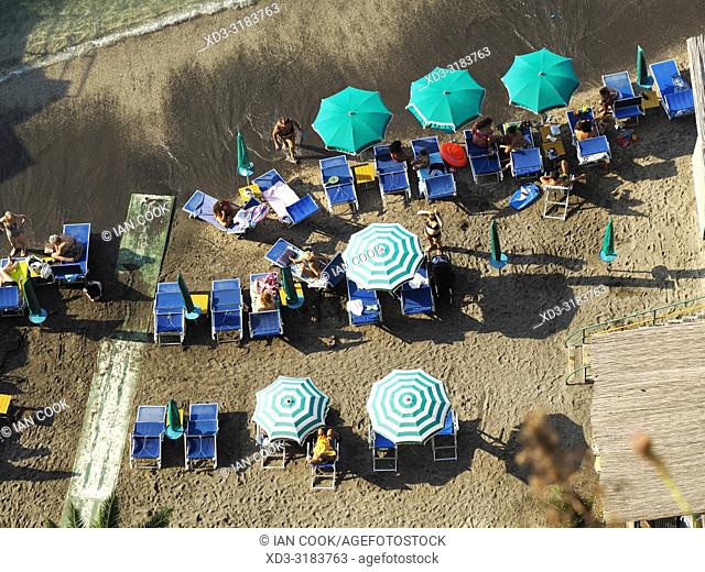 beach ubrellas from above, Sorrento, Naples Province, Italy