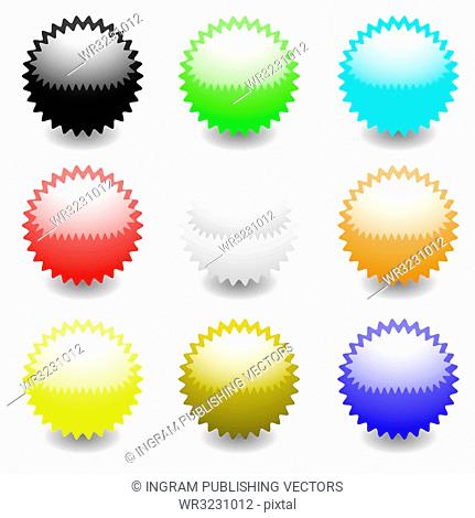 Collection of nine star icons with light reflection and shadow
