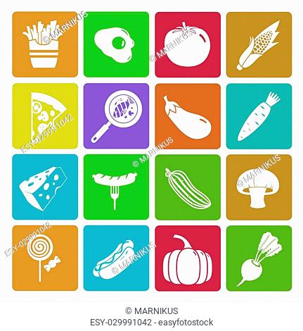 This is a vector illustration of Colorful food and vegetable icon set