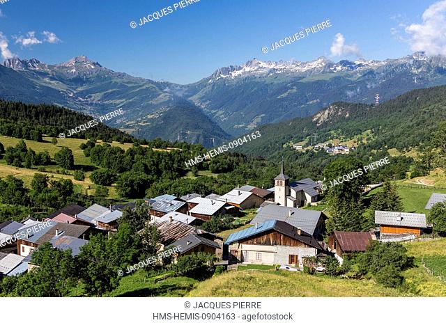 France, Savoie, Tarentaise Valley, Naves with a view of the Vanoise Massif and the chain of La Lauziere
