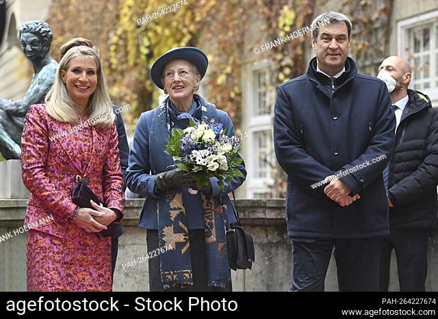 Markus SOEDER (Prime Minister Bavaria and CSU Chairman), Queen Margrethe II Karin BAUMUELLER SOEDER. Prime Minister Soeder welcomes Queen Margrethe II of...