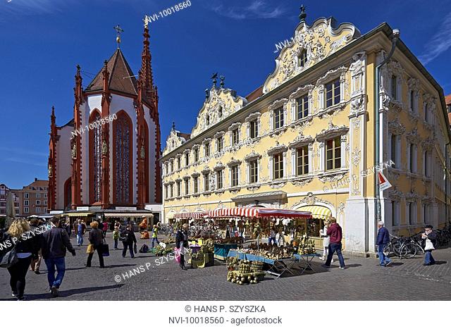 Oberer Markt square with St. Mary's Chapel and Falkenhaus, Würzburg, Lower Franconia, Bavaria, Germany, Europe