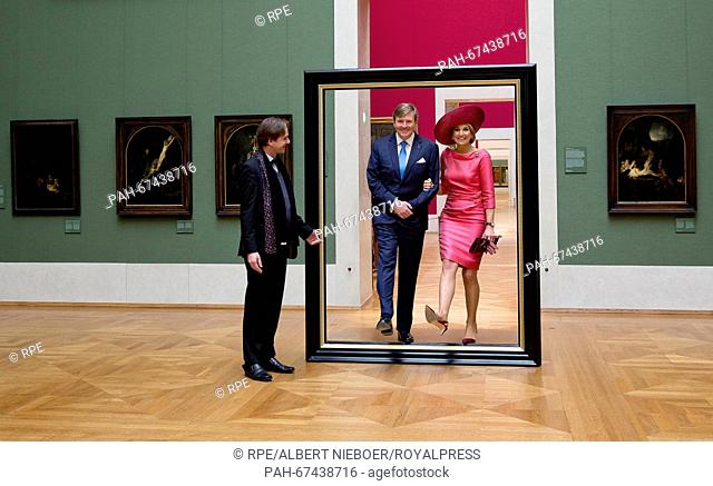 King Willem-Alexander and Queen Maxima of The Netherlands visit renovated ""Hollander-Saal"" at the Alte Pinakothek museum in Munchen, Germany, 13 April 2016